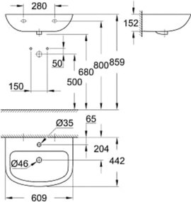 Grohe Bau wastafel 60x44cm met kraangat met overloop wit