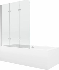 Mexen Cube rechthoekig bad 170 x 80 cm met paneel en 3-delige scherm 120 cm, transparant, chroom - 550517080X9012030100