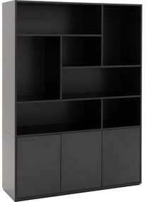 Goossens Basic Buffetkast Madrid, 3 dichte deuren 7 open vakken, zwart melamine, 139 x 191 x 45 cm, elegant chic