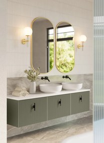 Muebles Ezra badmeubel ribbelfront 180cm legergroen met wit toppaneel zonder waskom