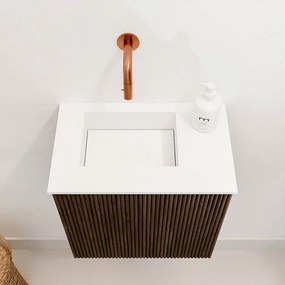 Mondiaz Joya 40cm toiletmeubel walnut met wastafel faye links zonder kraangat talc