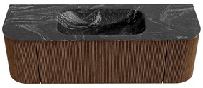 Mondiaz Kurve-dlux 140cm badmeubel ronding links/rechts walnut met 1 lade en 2 deuren en wastafel big small midden zonder kraangat lava