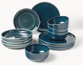 Handgemaakte serviesset Ethel met reactief glazuur, 4 personen (12-delig) BLAUW