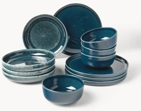 Handgemaakte serviesset Ethel met reactief glazuur, 4 personen (12-delig) BLAUW