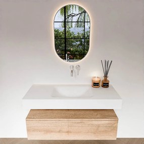 Zaro Alan badmeubel 110cm washed oak 1 lade met vrijhangende wastafel cloud midden zonder kraangat talc