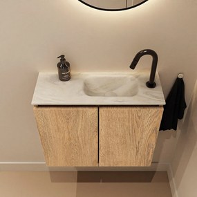 Mondiaz Ture DLux toiletmeubel 60cm washed oak met wastafel ostra rechts met kraangat