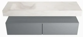 Mondiaz Alan DLux badmeubel 150cm plata 2 lades met wastafel ostra links 1 kraangat