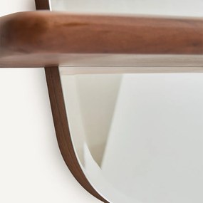 Asymmetrische spiegel met notenhouten plank, hoogte 88,7 cm, NELLA