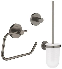 GROHE Essentials Toilet accessoireset 3-delig met toiletborstelhouder, handdoekhaak en toiletrolhouder zonder klep brushed hard graphite sw99001/sw99025/sw99041/