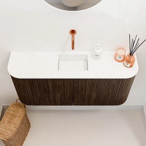 Mondiaz Joya 95cm toiletmeubel ronding links/rechts walnut met wastafel faye midden zonder kraangat talc