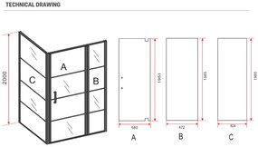 Sanigoods Icho douchecabine met rasters 120x90x200cm zwart mat