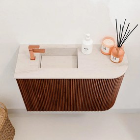 Mondiaz Joya DLux 60cm toiletmeubel ronding rechts ruby met wastafel faye links 1 kraangat meli