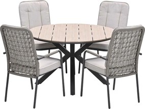 Garden Impressions Aleria tuinset 5-delig taupe - Tulli tuintafel Ø122x75 cm - light teak vironwood