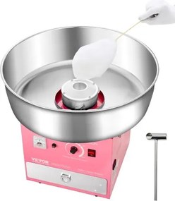 VEVOR Elektrische Suikerspinmachine Commerciële Suikerspinmachine (1000W) met 52 cm roestvrijstalen kom, suikerlepel en lade, perfect voor kinderverjaardagen, familiefeesten en feestjes. Roze