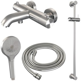 Brauer Stripe thermostatische badkraan met glijstang en 3 standen handdouche RVS geborsteld PVD