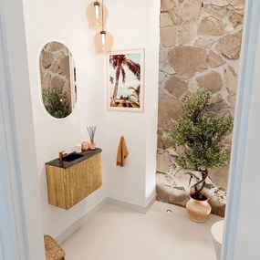 Mondiaz Joya DLux 60cm toiletmeubel ronding rechts oak met wastafel faye links 1 kraangat lava