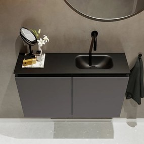 Mondiaz Ture 80cm toiletmeubel dark grey met wastafel urban rechts geen kraangat