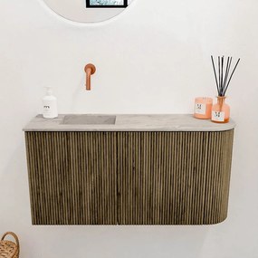 Mondiaz Joya DLux 80cm toiletmeubel ronding rechts dusk met wastafel faye links zonder kraangat glace