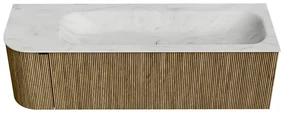 Mondiaz Kurve-dlux 145cm badmeubel ronding links dusk met 1 lade en deur en wastafel big large rechts 2 kraangaten opalo