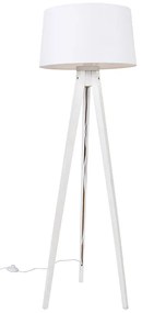 Moderne vloerlamp tripod wit met linnen kap wit 45 cm - Tripod Classic