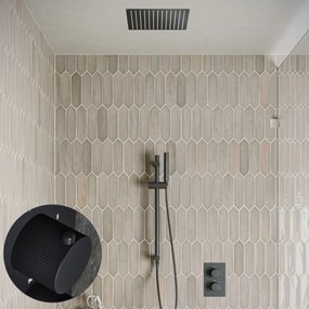 Saniclear Cube Stripes inbouw regendouche met inbouw douchekop 30x30cm, glijstang en staafhanddouche zwart mat