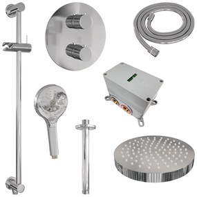 Brauer Stripe inbouw regendouche rond met 25cm hoofddouche, rond met plafondarm, glijstang en 3 standen handdouche set 48 chroom