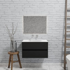 Zaro Sevilla Solid Surface badmeubel 80cm mat zwart geen kraangat met 2 lades