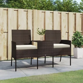 vidaXL Tuinbank 2-zits met tafeltje poly rattan bruin