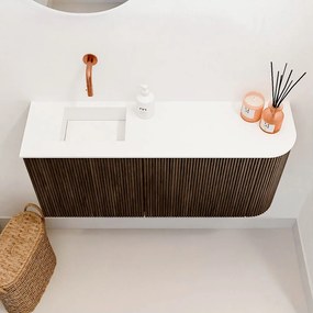 Mondiaz Joya 90cm toiletmeubel ronding rechts walnut met wastafel faye links zonder kraangat talc