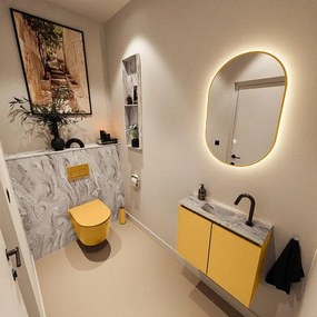 MONDIAZ TURE-DLUX 60cm toiletmeubel Ocher. EDEN wastafel Glace positie midden. Met 1 kraangat. TUREDX60OCHM1GLA