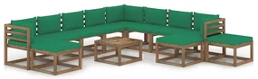 vidaXL 12-delige Loungeset met groene kussens