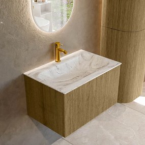 Mondiaz Kurve-dlux 70cm badmeubel dusk met 1 lade en wastafel big small midden 1 kraangat glace