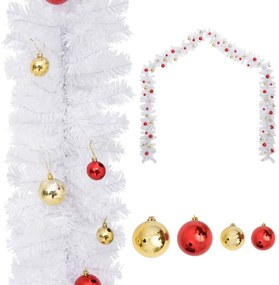vidaXL Kerstslinger versierd met kerstballen 10 m wit