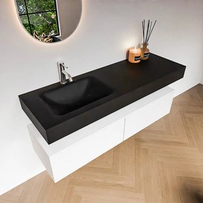 Zaro Alan badmeubel 140cm talc 2 lades met vrijhangende wastafel cloud links 1 kraangat urban