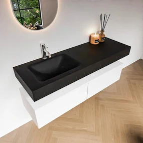 Zaro Alan badmeubel 140cm talc 2 lades met vrijhangende wastafel cloud links 1 kraangat urban