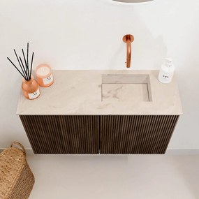 Mondiaz Joya DLux 70cm toiletmeubel walnut met wastafel faye rechts zonder kraangat frappe