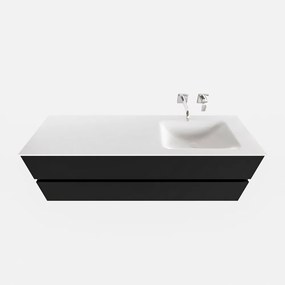 Zaro Valencia mat zwart badmeubel 150cm met Solid Surface wastafel zonder kraangat spoelbak rechts 2 lades