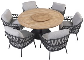 4 Seasons Outdoor Calpi low dining set met Saba tafel Ø 160 cm    antraciet weerbestendig