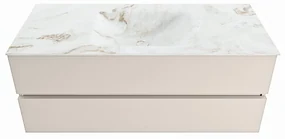 Mondiaz Vica DLux badmeubel 120cm linen 2 lades met wastafel frappe midden zonder kraangat