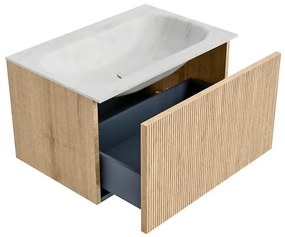 Mondiaz Kurve-dlux 70cm badmeubel oak met 1 lade en wastafel big small midden zonder kraangat opalo