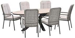 Garden Impressions Aleria tuinset 7-delig taupe - Tulli tuintafel 220x115xH75 cm - light teak vironwood