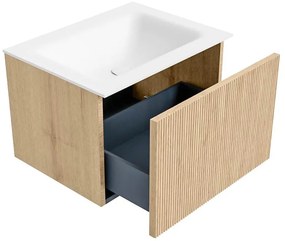 Mondiaz Kurve 60cm badmeubel oak met 1 lade en wastafel cloud midden zonder kraangat