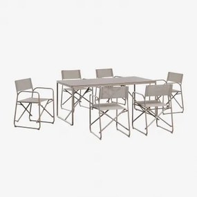 Rechthoekige Eettafelset 185x85 Cm Met 6 Inklapbare Regisseursstoelen Van Staal Melida Moka Bruin - Sklum