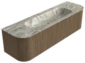 Mondiaz Kurve-dlux 160cm badmeubel ronding links/rechts dusk met 1 lade en 2 deuren en wastafel big medium midden zonder kraangat glace