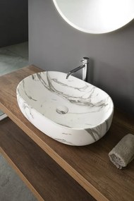 Sapho Rondane keramische waskom 60x42cm wit marmer