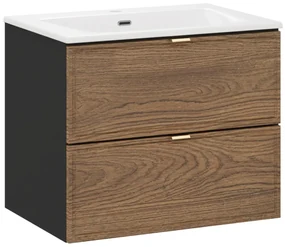 Comad Talia Casella badkamermeubel 60cm met witte wastafel 1 kraangat eiken/zwart