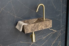 Saniclear Dark Emperador fonteinset met gebogen kraan in geborsteld messing
