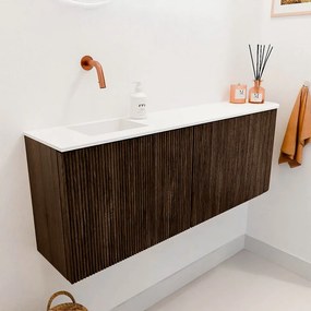 Mondiaz Joya 110cm toiletmeubel ronding rechts walnut met wastafel faye links zonder kraangat talc
