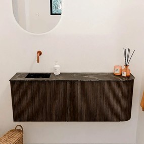 Mondiaz Joya DLux 110cm toiletmeubel ronding rechts walnut met wastafel faye links zonder kraangat lava