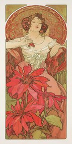 Kunstdruk Ruby from The Precious Stones Series (Beautiful Distressed Art Nouveau Lady) - Alphonse / Alfons Mucha, (20 x 40 cm)